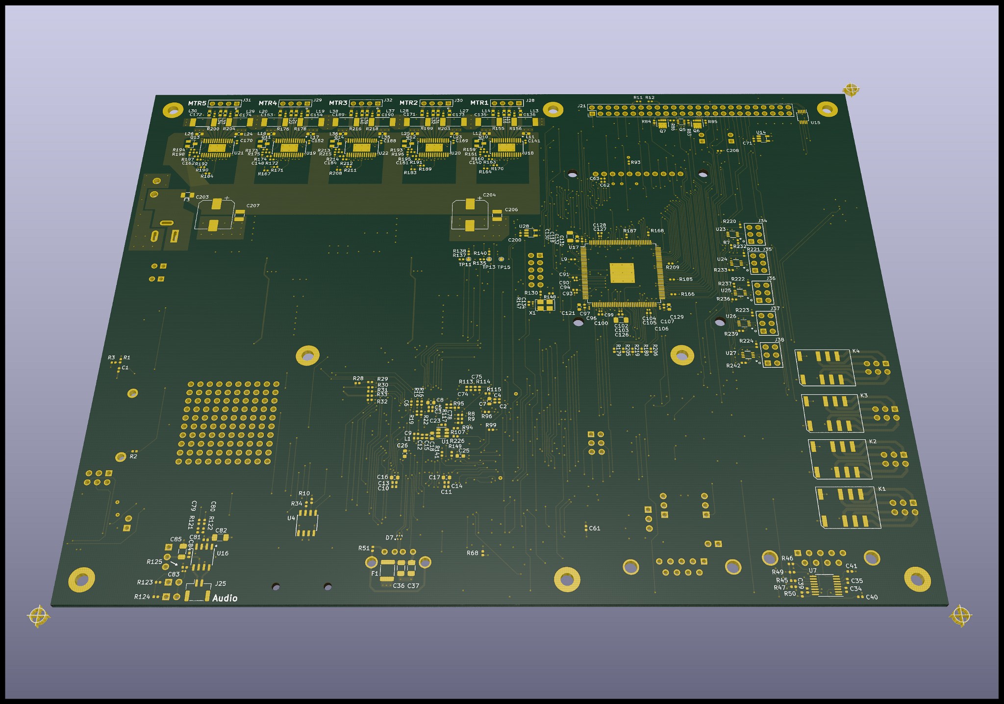 Bottom of PCB (unpopulated)  as rendered by KiCad