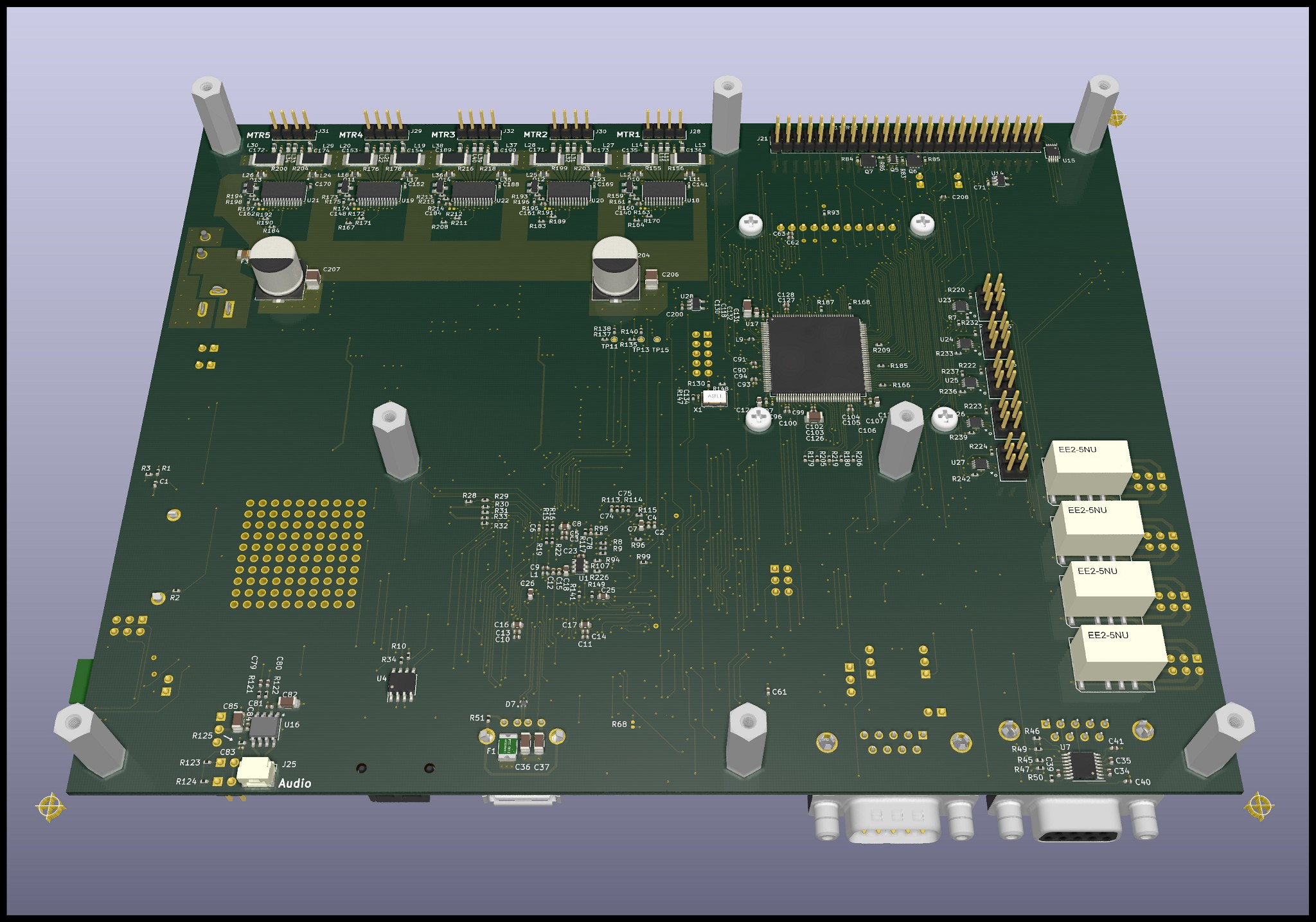 Bottom of PCB as rendered by KiCad