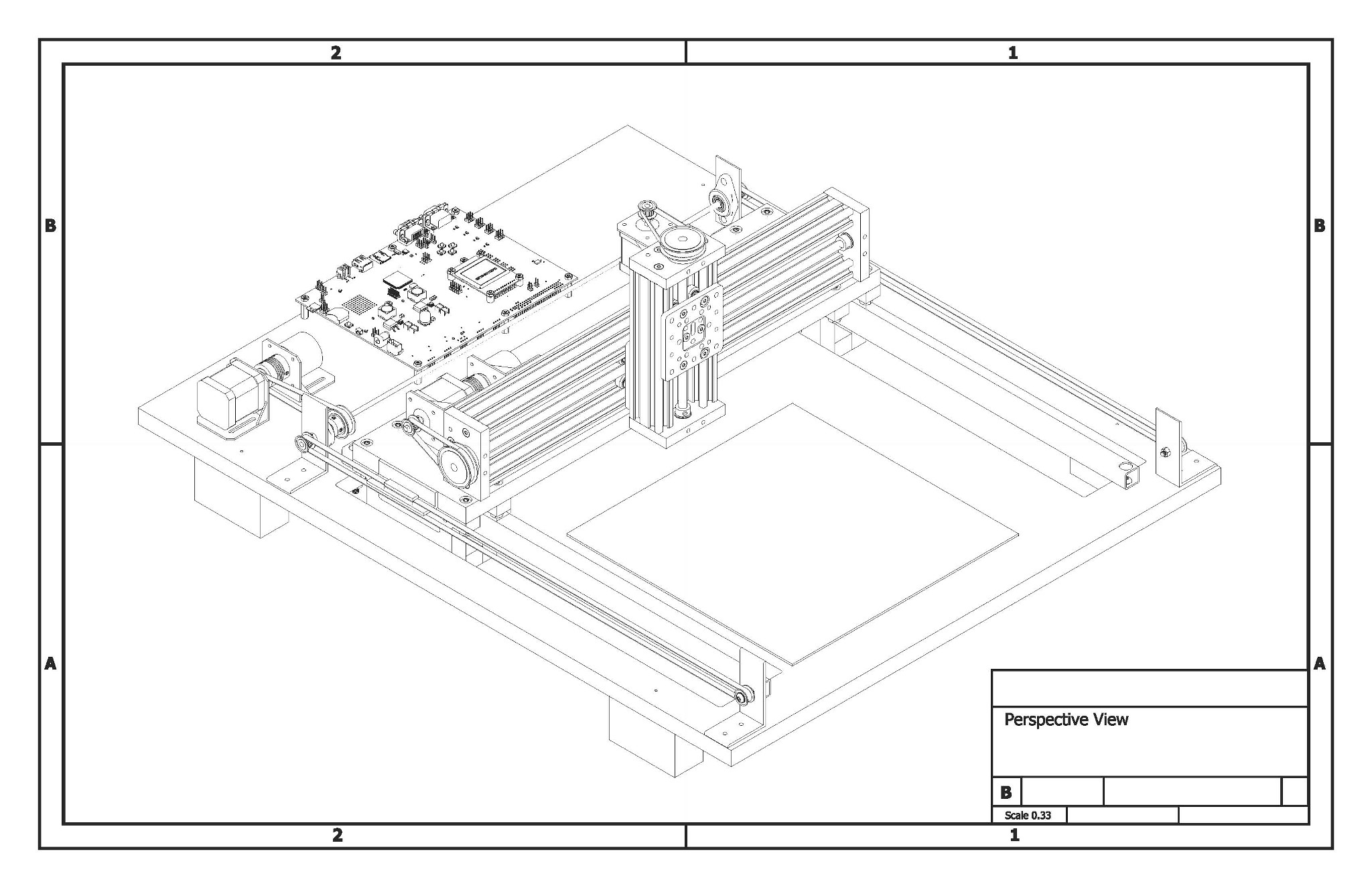 FreeCAD line drawing of xyzstage and drawing base