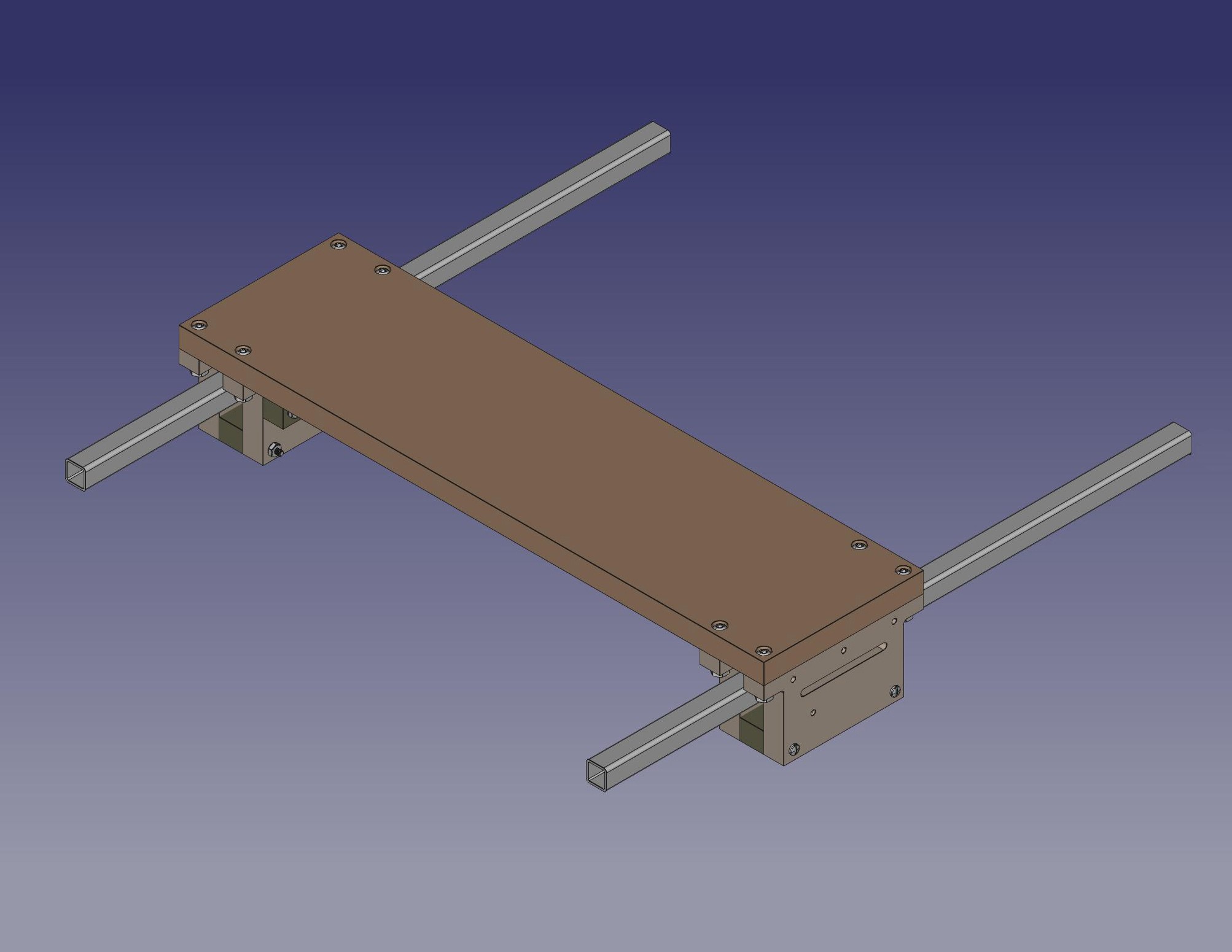 FreeCAD model of xstage with rails