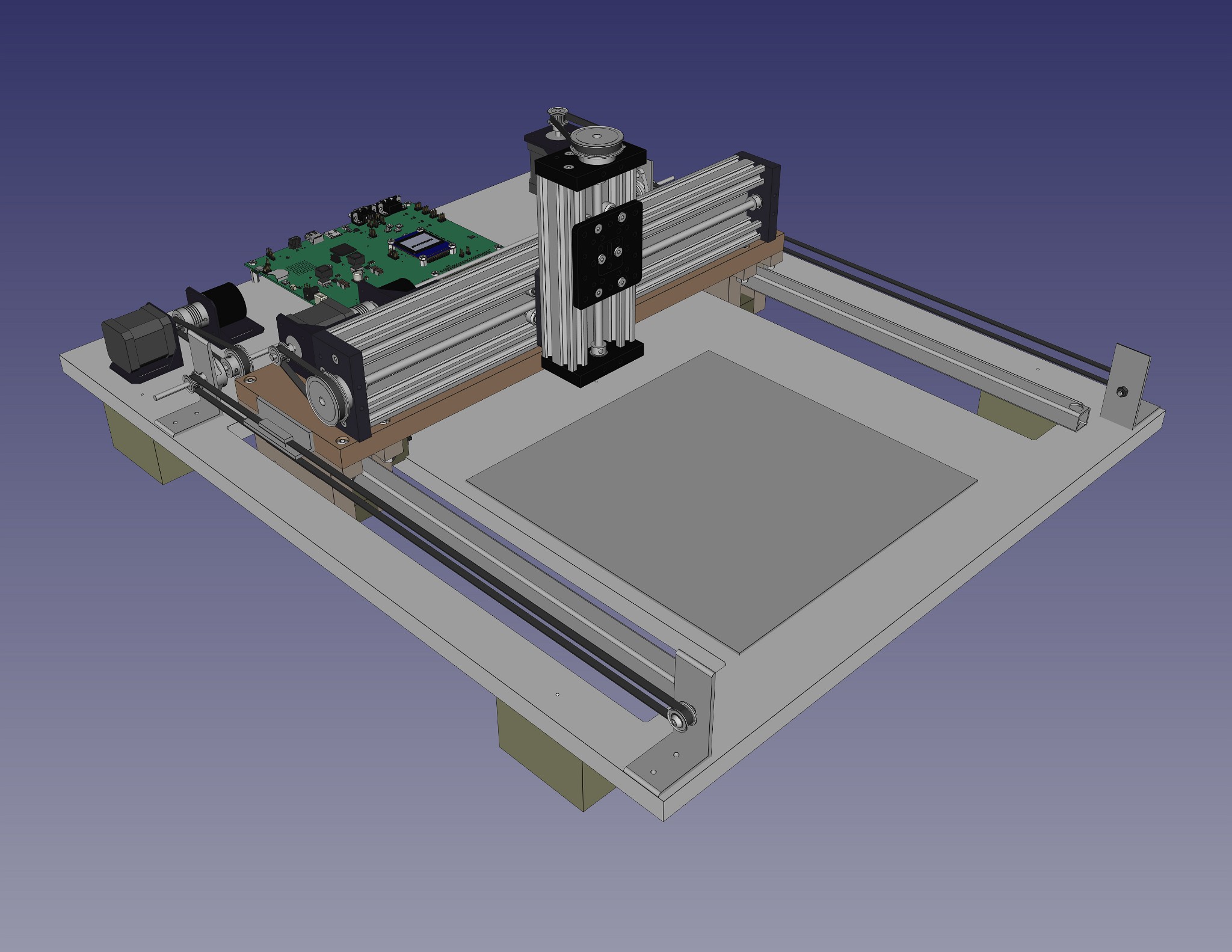 FreeCAD model of xyzstage and drawing base (view1)