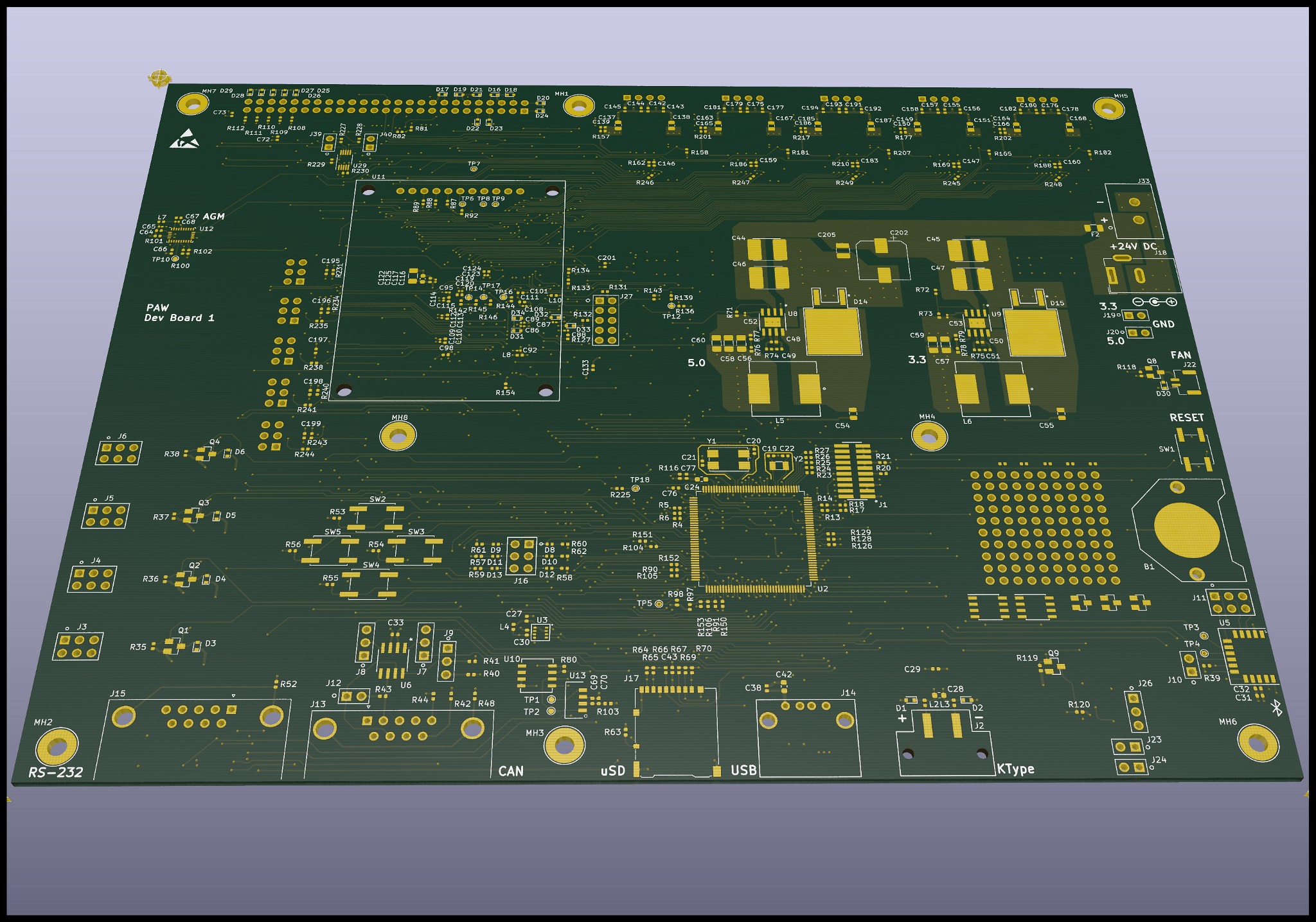 Top of PCB (unpopulated)  as rendered by KiCad